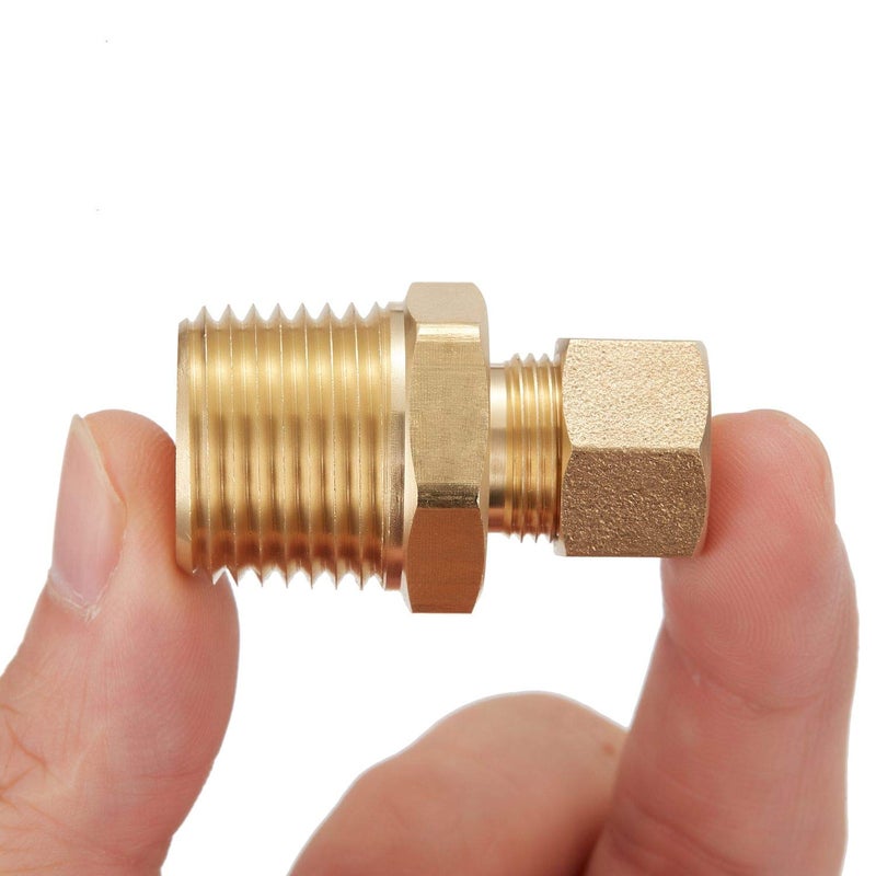 Litorange 3 Pack Metal Brass Compression Tube Pipe Fitting Connector, Straight Coupling Adapter, 3/8" Tube OD x 1/2" NPT Male - Image 1
